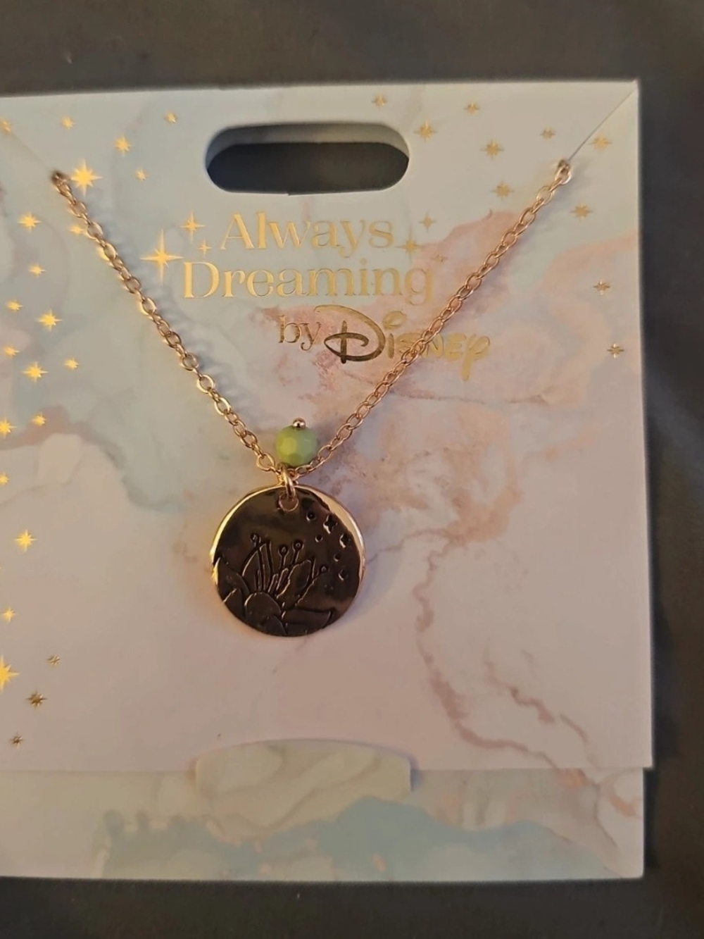 Disney Gold-Tone Pendant Necklace with Green Accent Bead
